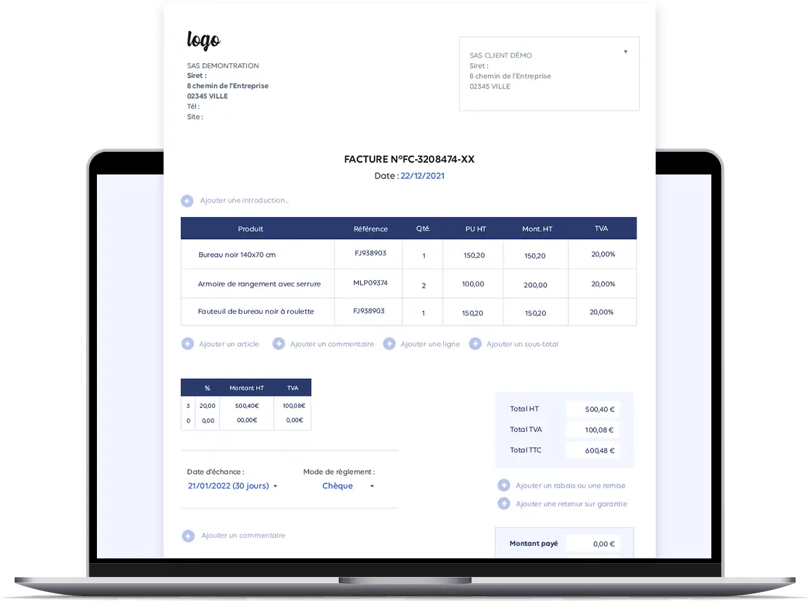 Logiciel de facturation
& de devis pour votre entreprise